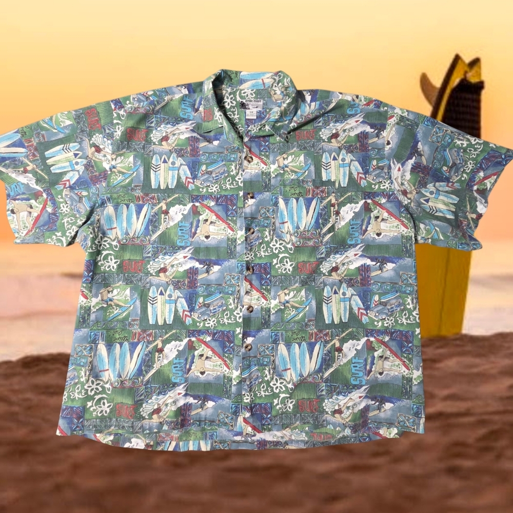 Kona Coast Hawaiian Shirt AOP Surf Tropical Button-Up Short Sleeve 3X Colorful